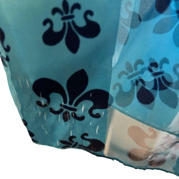 Scarf Lot of 2 Blue White Black fleur Del Lis Silk Feel New Orleans Saints - Picture 5 of 12